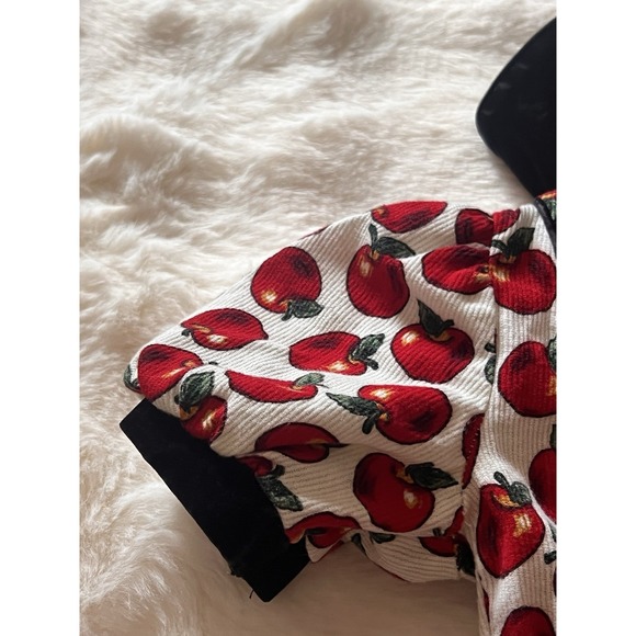 Vintage Fall Holiday  Dress Red Corduroy Red Apple Print Collar Buttons Girls - Picture 13 of 16